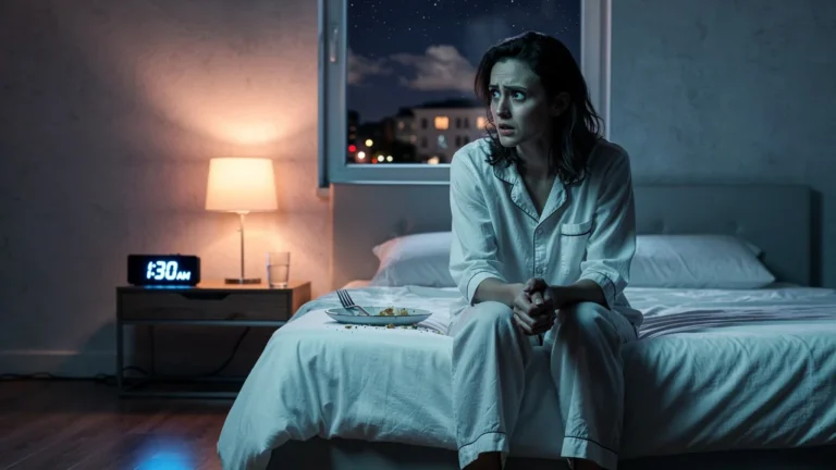 Jeune femme découvrant que son insomnie vient de son dîner trop tardif après des années de galère