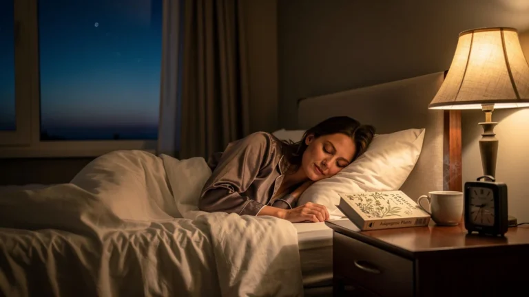 Homme endormi avant 22h30 dans une chambre apaisante, soulignant l’impact du coucher tôt sur le bien-être