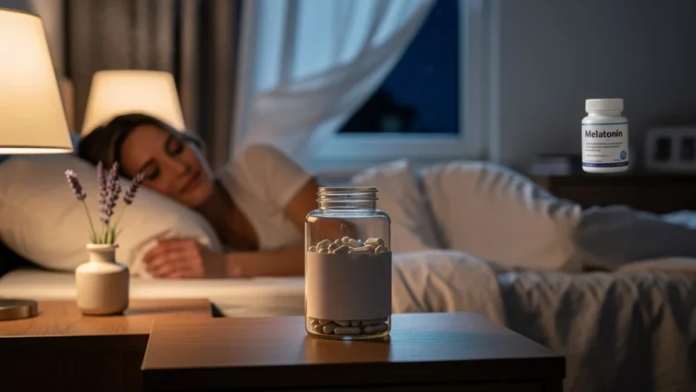 Femme détendue dormant paisiblement après prise de magnésium bisglycinate pour crampes nocturnes