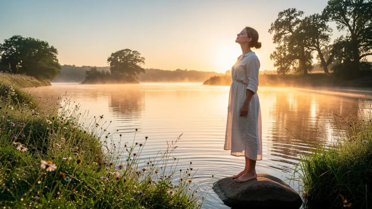 Matin de juin au bord de la Loire baigné d'une lumière dorée apaisante sortant de la rumination